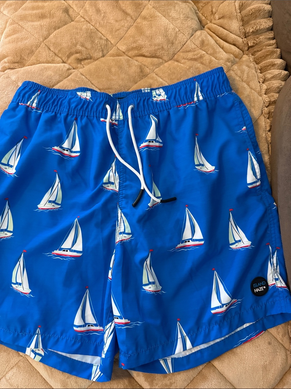 Islandhaze Blue and White Sailboat Swim Shorts